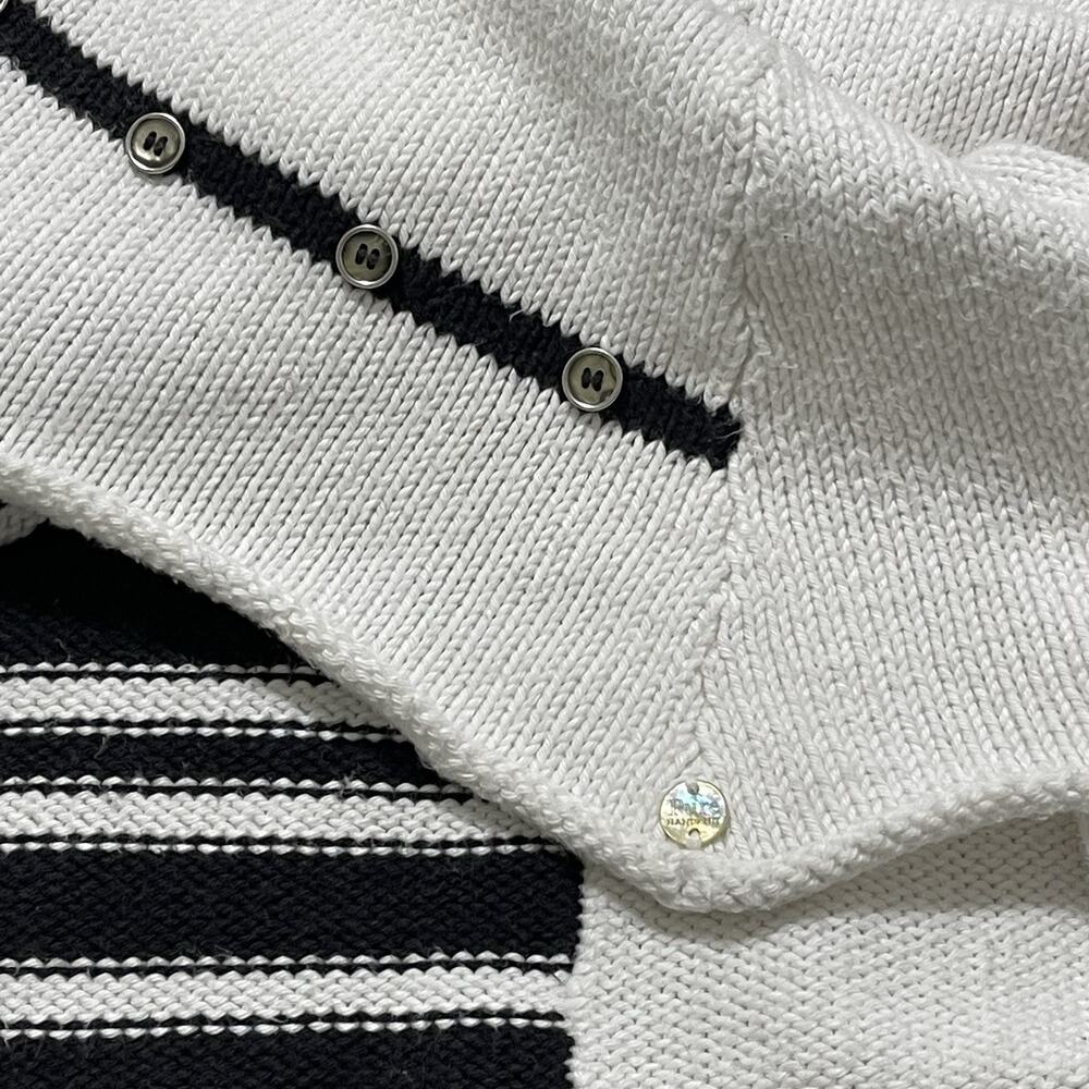 Pure Handknit Cotton Rugby Stripe Sweater White Black Coastal Nautical Preppy - Picture 8 of 10